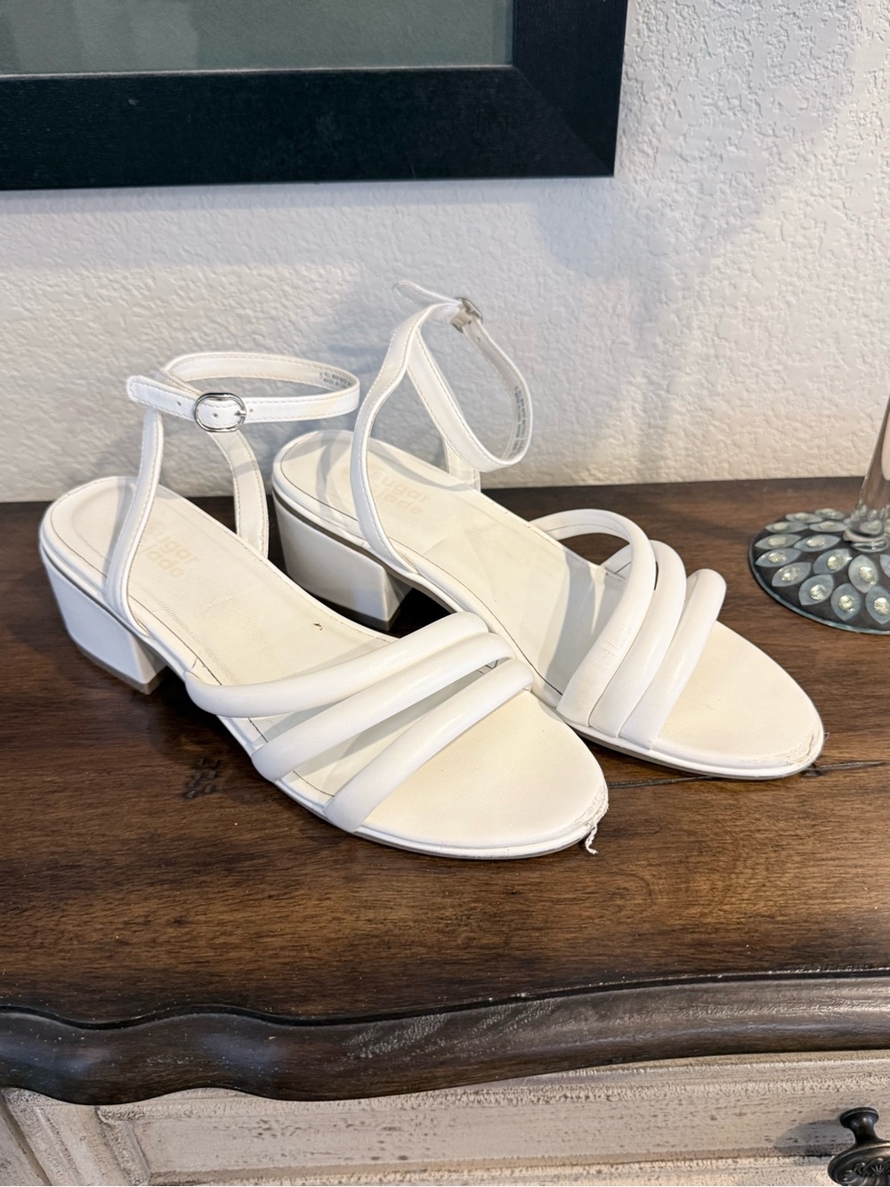 Classic White Strappy Block Heel Sandals - Women